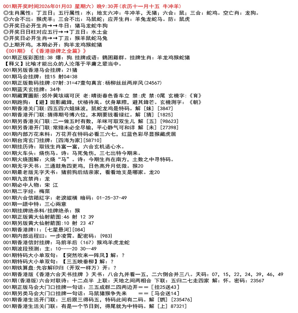 001期九龙挂牌全篇[图]